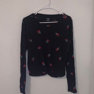Long sleeve black rose tee - PINK Victoria Secret - size L 🌹